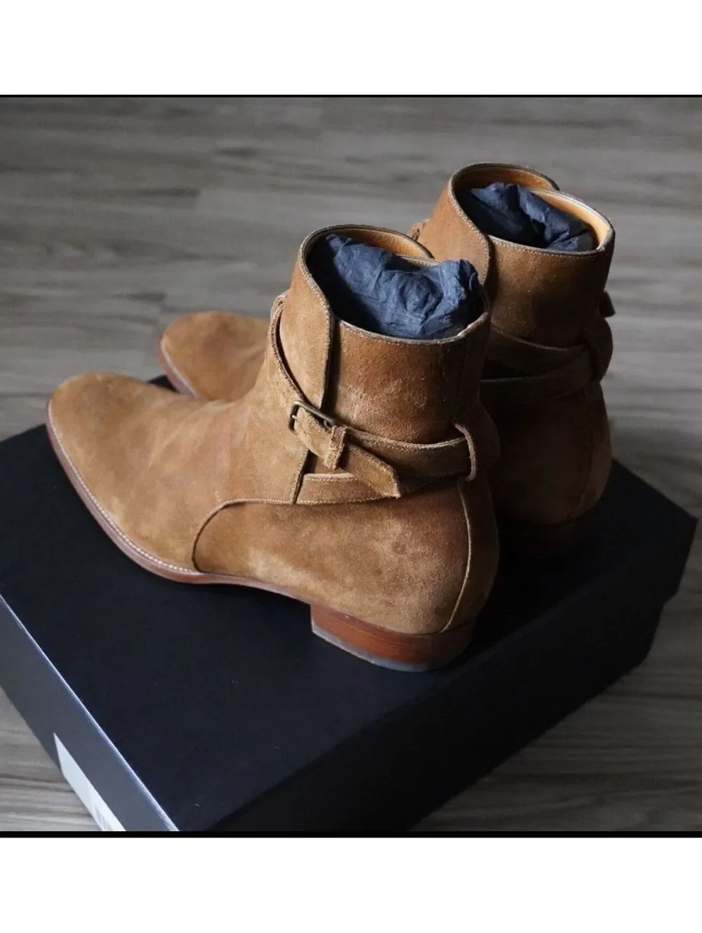FW16 Saint Laurent Paris Wyatt Jodhpur Boot in Tan Suede